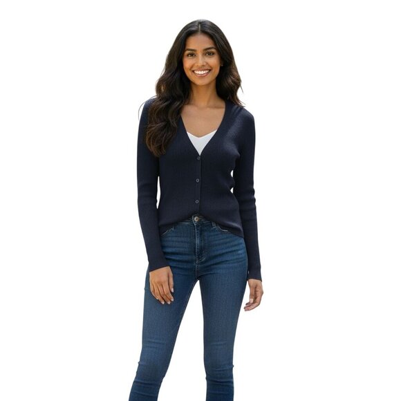 Makié 100% Cashmere Navy Quiet Luxury V-neck Cardigan Sweater Size S/M - Picture 1 of 7